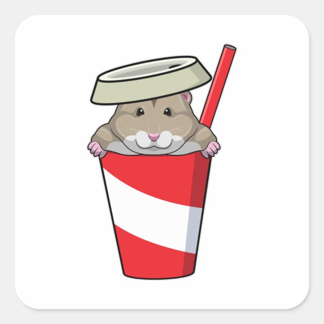 Hamster with Drink Square Sticker (Front)
