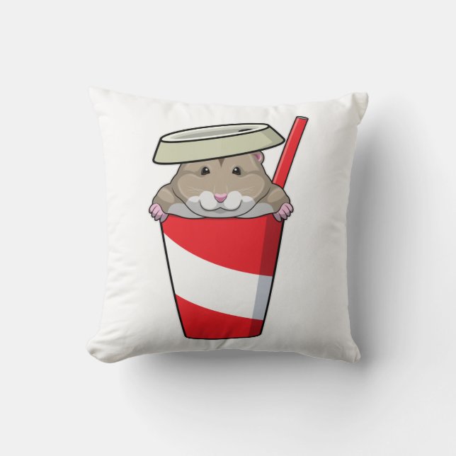 Hamster with Drink Throw Pillow (Front)