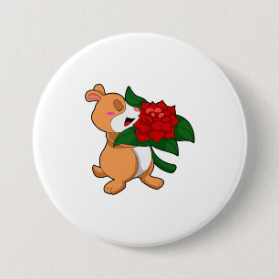 Hamster with Flower Rose 3 Inch Round Button