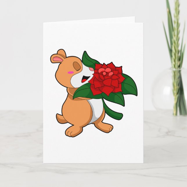 Hamster with Flower Rose Card (Front)