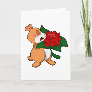 Hamster with Flower Rose Card