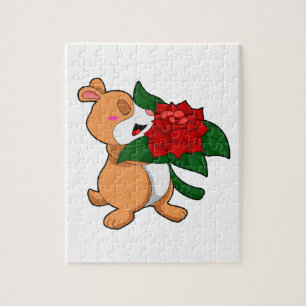 Hamster with Flower Rose Jigsaw Puzzle