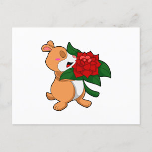 Hamster with Flower Rose Postcard