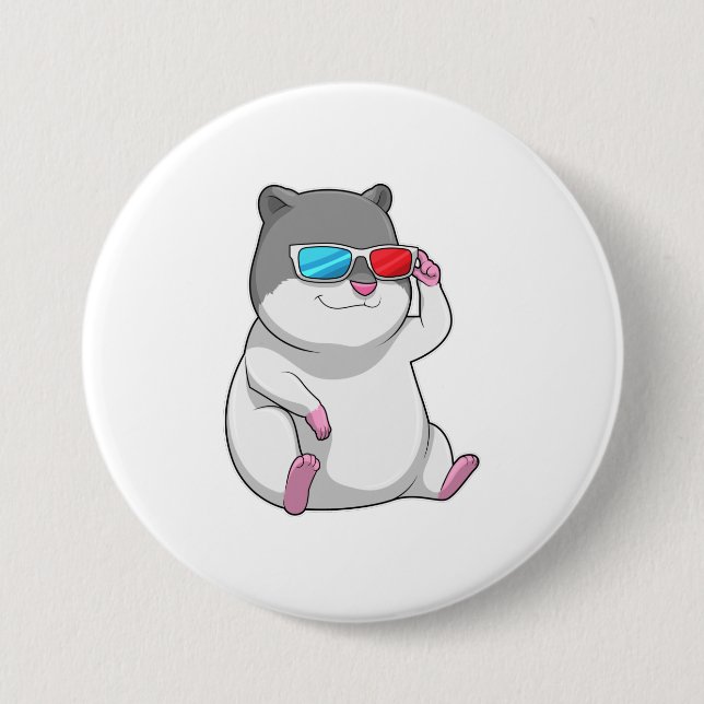 Hamster with Glasses 3 Inch Round Button (Front)