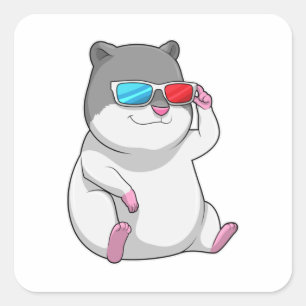 Hamster with Glasses Square Sticker