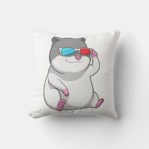 Hamster with Glasses Throw Pillow