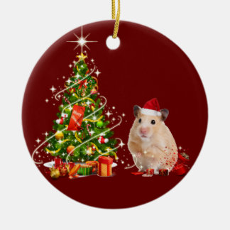 Hamster With Hat Scafts Christmas Ceramic Ornament