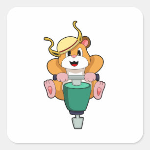 Hamster with Jackhammer Square Sticker
