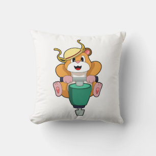 Hamster with Jackhammer Throw Pillow