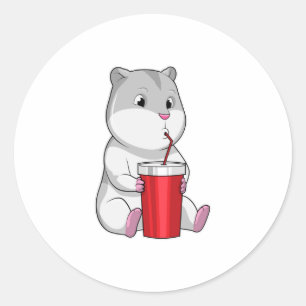 Hamster with Mug & Drinking straw Classic Round Sticker