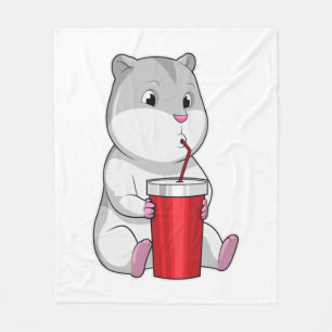 Hamster with Mug & Drinking straw Fleece Blanket