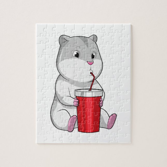 Hamster with Mug & Drinking straw Jigsaw Puzzle (Vertical)