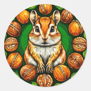 Hamster with nuts classic round sticker