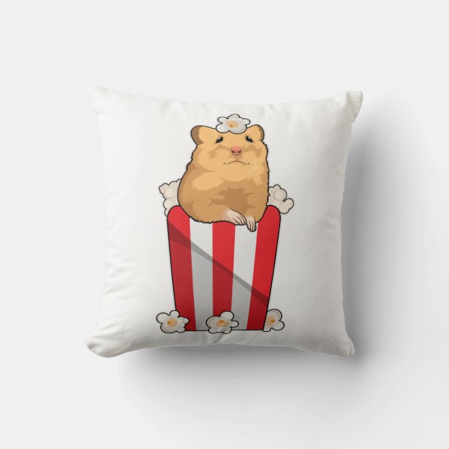 Hamster with Popcorn Throw Pillow (Front)