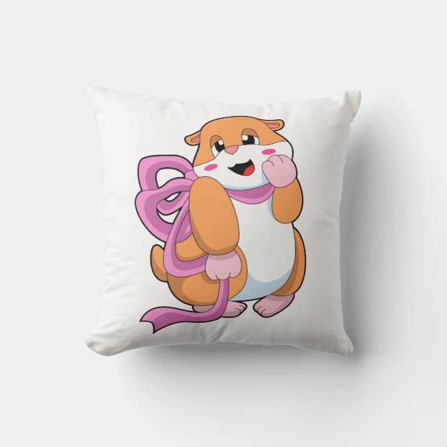 Hamster with Ribbon Throw Pillow (Front)