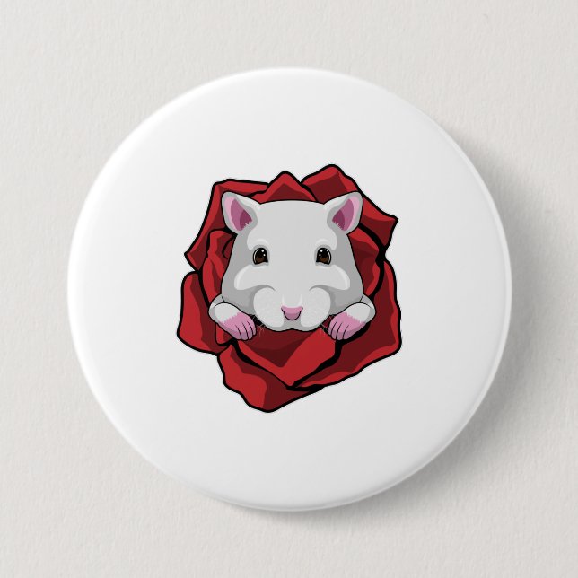 Hamster with Rose 3 Inch Round Button (Front)