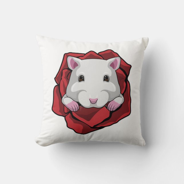 Hamster with Rose Throw Pillow (Front)