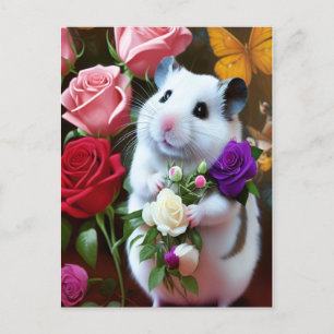 Hamster With Roses Postcard