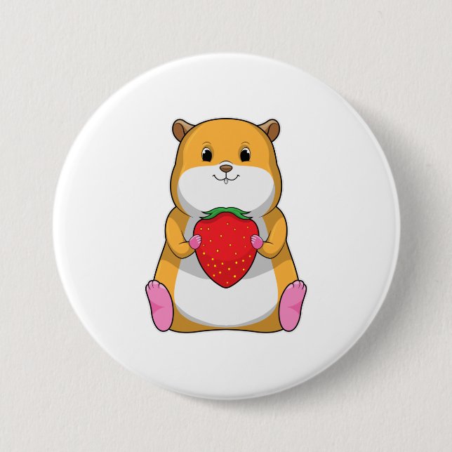 Hamster with Strawberry 3 Inch Round Button (Front)