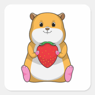 Hamster with Strawberry Square Sticker