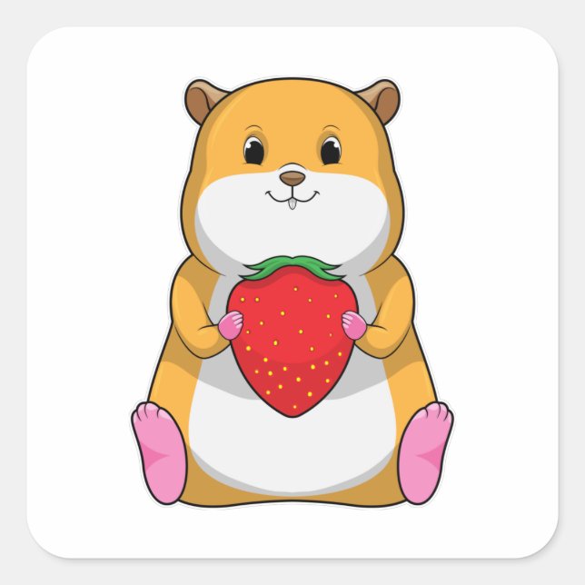 Hamster with Strawberry Square Sticker (Front)
