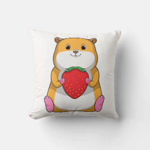 Hamster with Strawberry Throw Pillow