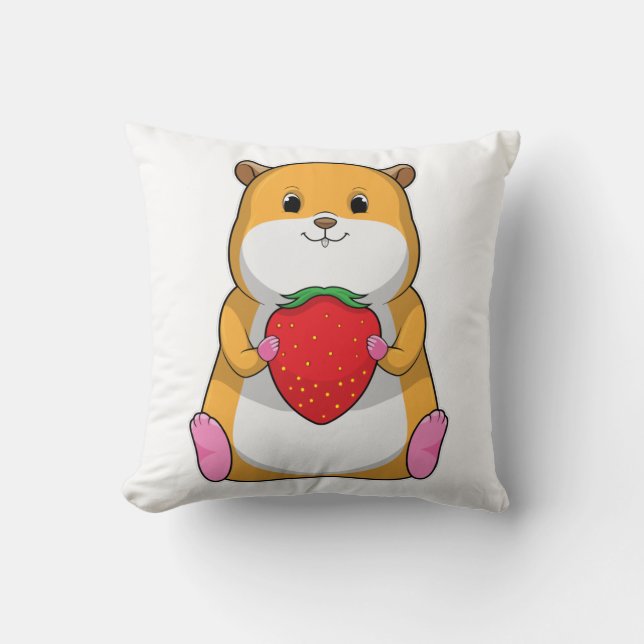 Hamster with Strawberry Throw Pillow (Front)