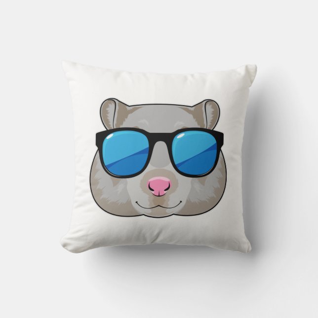 Hamster with Sunglasses Throw Pillow (Front)