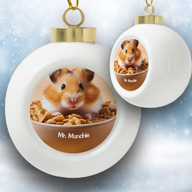 Hamster with the Munchies Ceramic Ball Christmas Ornament (Creator Uploaded)