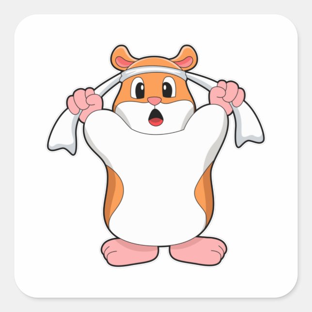 Hamster with Towel Square Sticker (Front)