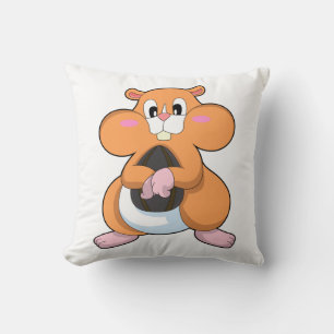 Hamster with Walnut Throw Pillow