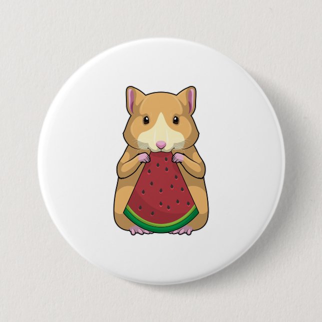 Hamster with Watermelon 3 Inch Round Button (Front)
