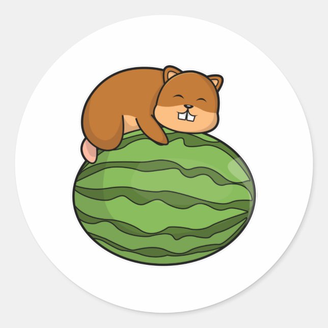 Hamster with Watermelon Classic Round Sticker (Front)