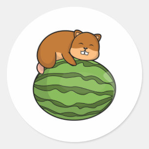 Hamster with Watermelon Classic Round Sticker