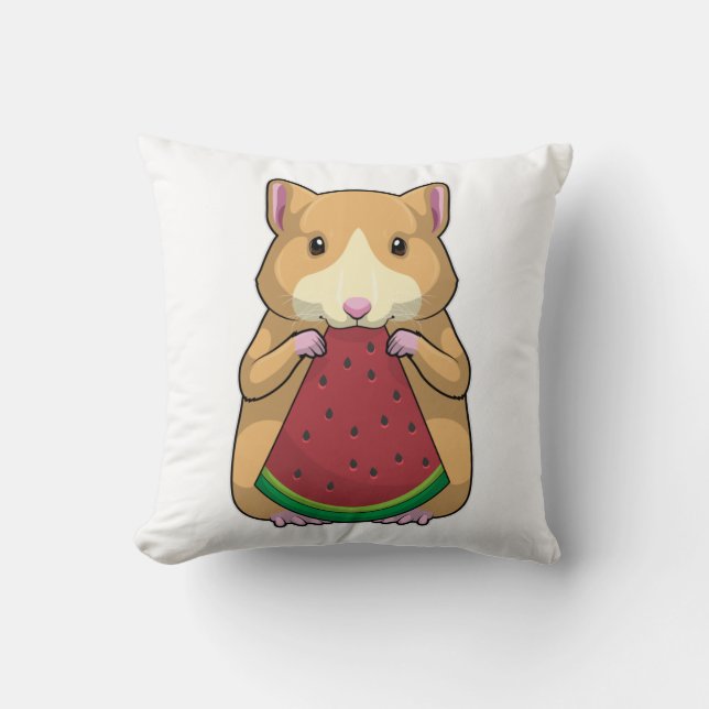 Hamster with Watermelon Throw Pillow (Front)