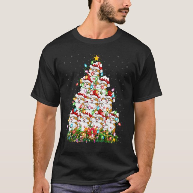 Hamster   Xmas Lights Santa Hamster Christmas Tree T-Shirt (Front)