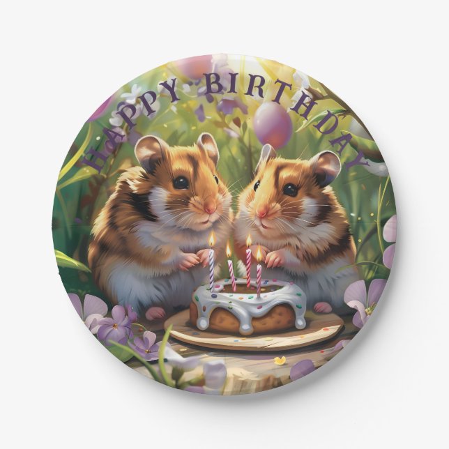 Hamsters Birthday Party Birthday Paper Plate (Front)