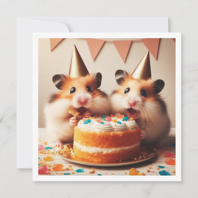 Hamsters mangeant gâteau invitation anniversaire (Devant)