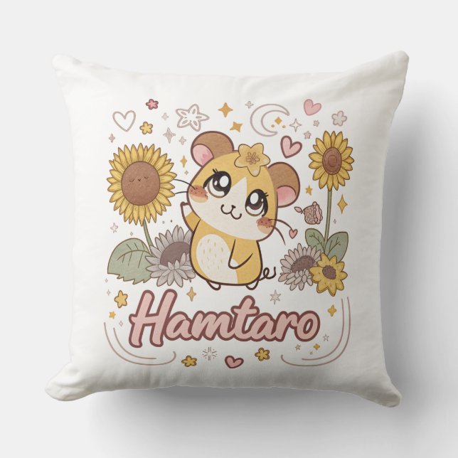 Hamtaro – The Beloved Cartoon Characte Throw Pillow (Front)