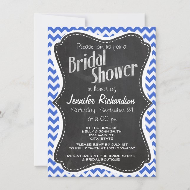 Han Blue Chevron Stripes; Chalkboard look Invitation (Front)