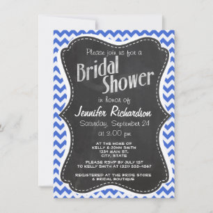Han Blue Chevron Stripes; Chalkboard look Invitation