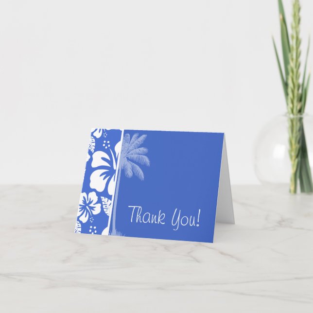 Han Blue Hawaiian Tropical Hibiscus; Palm Thank You Card (Front)