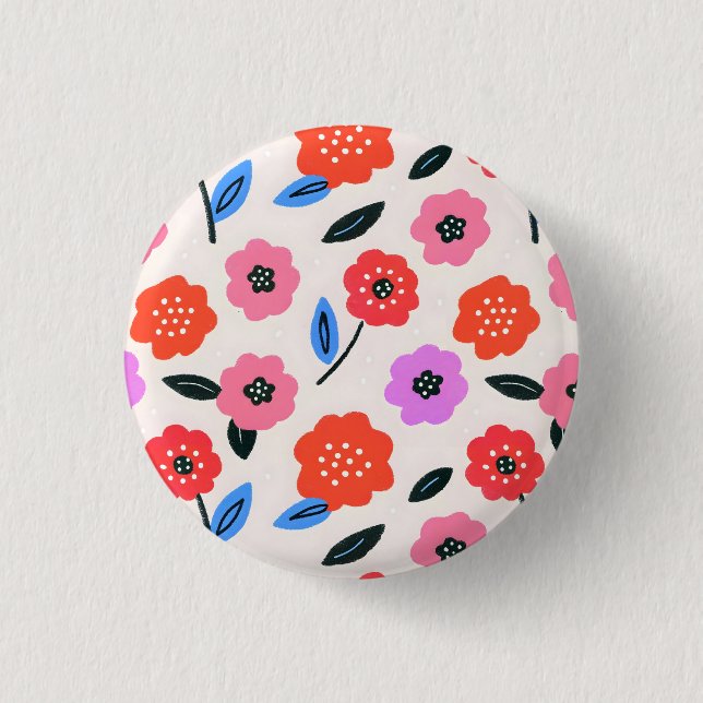 Han drawing flowers pattern 1 inch round button (Front)
