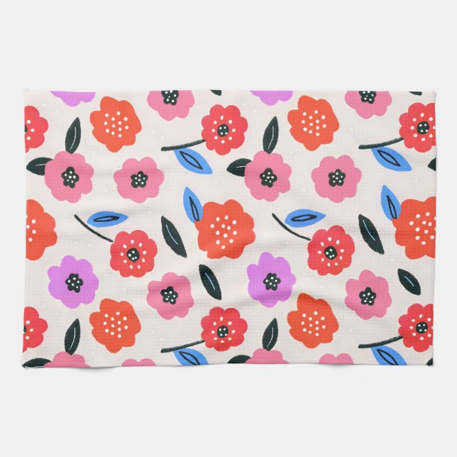 Han drawing flowers pattern kitchen towel (Horizontal)