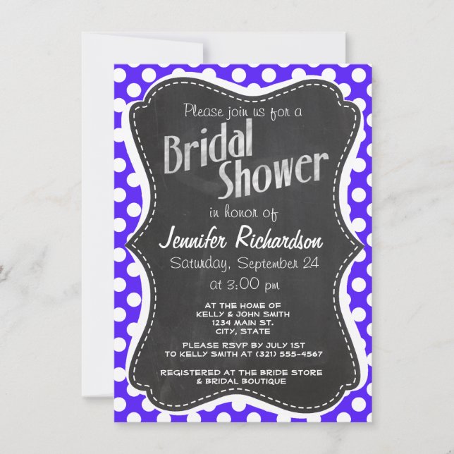 Han Purple Polka Dots; Chalkboard Invitation (Front)