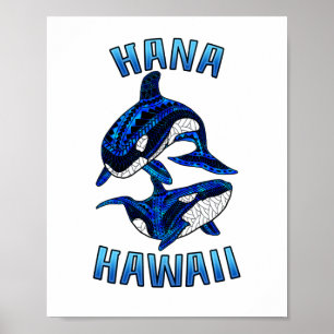 Hana Hawaii Vacation Tribal Whale Orcas Poster