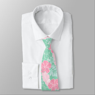 Hana Hawaiian Hibiscus Tropical - Mint and Pink Tie