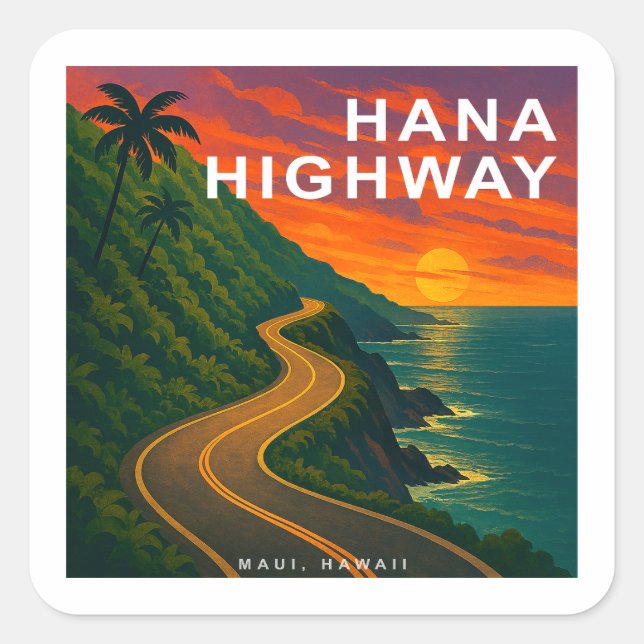 Hana Highway Maui Hawaii Sunset Square Sticker (Front)