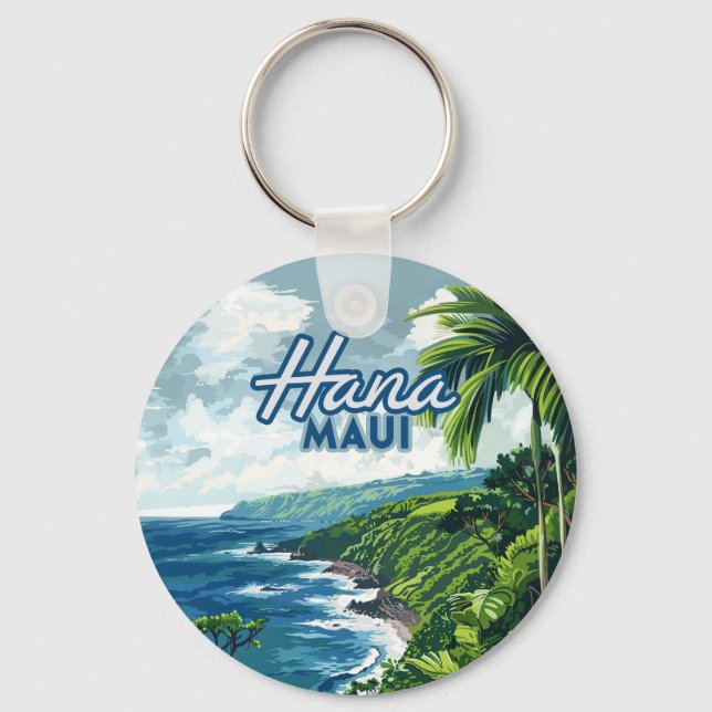 Hana Maui Hawaii Road to Hana Beach Coast Retro Keychain (Front)