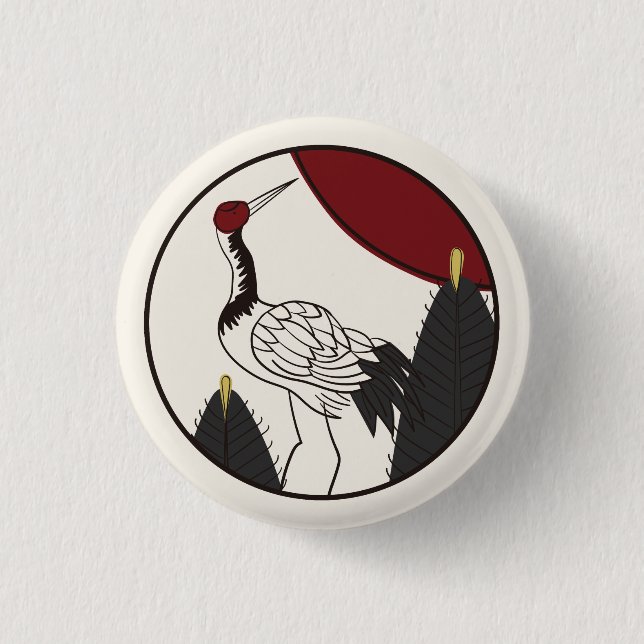 Hanafuda "Matsu-ni-tsuru" 1 Inch Round Button (Front)